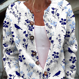 Rosario | Cárdigan Vintage con Botones y Estampado Floral de Pájaros