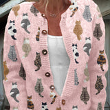 Isabel | Cárdigan Acogedor con Estampado de Gatos