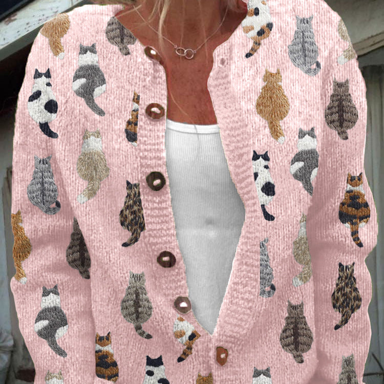 Isabel | Cárdigan Acogedor con Estampado de Gatos